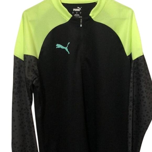 Puma Black and Neon Green Athletic long sleeve Dry Cell Jersey Pullover Top - Picture 1 of 9